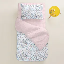 Дитяча постільна білизна в ліжечко FLOWERS CS8, фуксія (BushRoseBlue_DotsRose_140) - мініатюра 2