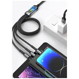 Дата кабель USB 2.0 AM to Lightning + Micro 5P + USB-C 1.2m 100W nylon black XoKo (SC-3100) - мініатюра 3