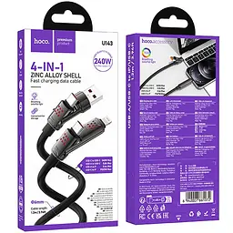 Дата кабель Hoco U143 Joy 4in1 USB to Lightning/Type-C to Type-C 240W (1.2m) Black - мініатюра 2