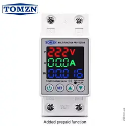 Цифрове реле контролю напруги та струму з лічильником TOMZN TOVPD1-63VAE 63A кольоровий дисплей (19607) - мініатюра 2