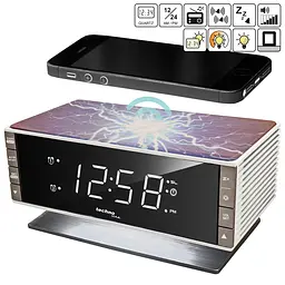 Годинник настільний з радіо Technoline WT487 Wireless Mobile Charging White/Brown (WT487), Білий - мініатюра 5