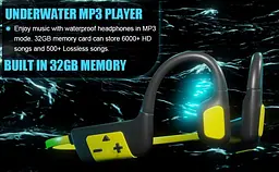 Кісткові навушники для плавання та спорту ESON K12 з 32 ГБ з MP3-плеєром та Bluetooth 5.3 чорно-жовтий - мініатюра 11
