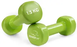 Гантелі вінілові PowerPlay 2 * 1,5 кг PP_4103 Зелені 2 шт+ Гумка для фітнесу 7,5 кг (PP_4103_2*1,5kg) - мініатюра 2