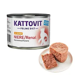 Повнораціонний вологий лікувальний корм Kattovit Renal для котів із захворюваннями нирок, з куркою, 185 г (78041)