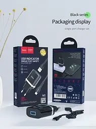 Мережевий зарядний пристрій Hoco N1, 12W 2.4 A з USB-роз'ємом і кабелем Type-C чорний - мініатюра 10