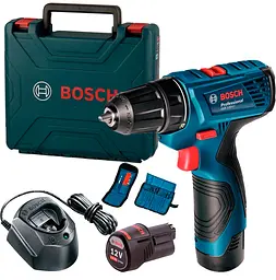 Акумуляторний дриль-шурупокрут Bosch GSR 120-LI Professional в чемодані з 2 акб GBA 12V 2 Ah, з/п GAL 1210 CV, набором 10 біт та набором 12 свердел