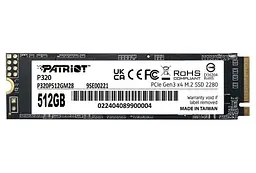 Твердотільний накопичувач SSD 512Gb, P320, PCI-E 3.0 x4, M.2 2280, 3D TLC, 3000/2200 МБ/с Patriot teh0019758