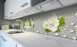 Вініловий кухонний фартух Happy Pocket Квіти яблуні Краплі води наклейка для кухні ПВХ Текстури Сірий Z181861 - мініатюра 2