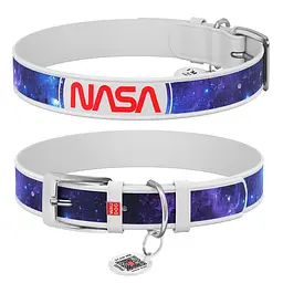 Нашийник для собак шкіряний Waudog Design з QR-паспортом "NASA21" L Ш 25 мм Д 38-49 см білий