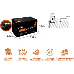 Акумулятор Li Time LiFePO4 12V [12.8V/12Ah/153.6Wh] [123757] - мініатюра 2
