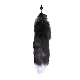 Металева анальна пробка Лисячий хвіст Alive Black And White Fox Tail L, 9х3.9 см - мініатюра 2