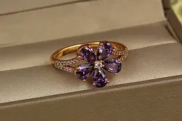 Кільце Xuping Jewelry квітка з фіолетовим каменем р 17 золотисте - мініатюра 2