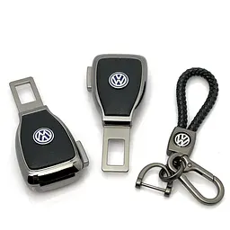 Набір авто для Volkswagen №2 / заглушка-перехідник ременя безпеки та брелок з логотипом темний хром