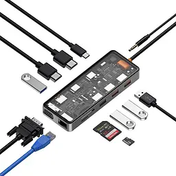Перехідник HUB WIWU Cyber hub CB012 12 in 1 Grey - мініатюра 2
