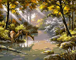 Картина за номерами Пейзаж: Косулі біля водопою © 40*50 см Орігамі LW 3008