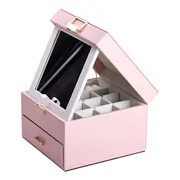 Органайзер для прикрас з накидним замком 16х16х12 см із екошкіри, рожевий Yiwu HP-5-2P - мініатюра 5