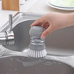Щітка для посуду з дозатором для миючого засобу Cleaning Pot Brush з підставкою, Kitchen Master Сірий 85607 - мініатюра 2
