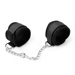 Наручники BDSM нейлонові з хутром на липучках з ланцюжком 22 см Червоні - мініатюра 2
