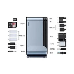 Хаб-концентратор Baseus Working Station Type-C Hub док-станція CAHub-BG0G - мініатюра 4