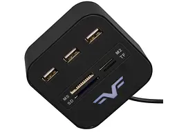 Мультипортовий адаптер Frime 3хUSB2.0 Hub + Card Reader All-in-One Black (FHC-AllinOne3p2B)