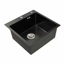Кухонна мийка Platinum Handmade 50x50 PVD чорна (сифон круглий чорний 3.0/0.8) - мініатюра 2