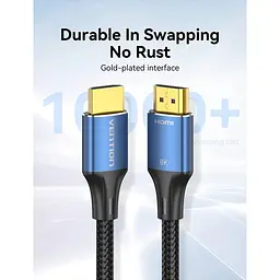Кабель мультимедійний HDMI M to HDMI M 1.5m 8K60Hz cotton braided blue Vention (ALGLG) - мініатюра 3