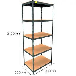 Металевий стелаж Emby Light Series 5 полиць ДСП до 100кг (розмір 2400х900x600) Чорний - мініатюра 2