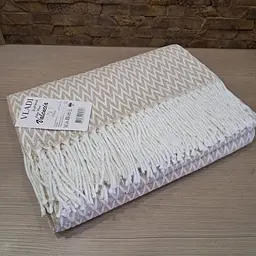 Плед Vladi бавовняний Валенсія Parquet 21686 140x200 см білий-пісочний