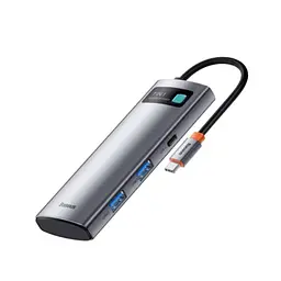 USB-хаб Baseus Metal Gleam Series 7-Port (Type-C to HDXiaomi4K@60Hz*1+USB3.0*3+PD*1+SD/TF*1) B00030708811-00 Grey