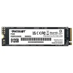 Твердотільний накопичувач SSD 512Gb, P320, PCI-E 3.0 x4, M.2 2280, 3D TLC, 3000/2200 МБ/с Patriot teh0019758