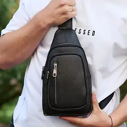 Сумка слінг чоловіча через плече 19х31х7 з натуральної шкіри TIDING BAG 32545 чорна 19 см - мініатюра 9