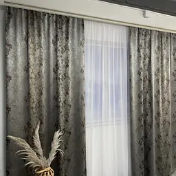 Жакардові мармурові штори сіро-шоколадного кольору 2шт. 150х270 з білим шифоновим тюлем 400х270, на ALBO pbe0052753