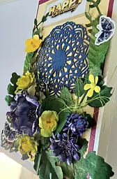 Вітальна листівка 3D з жовтими та фіолетовими квітами Hapy Birthday - мініатюра 3