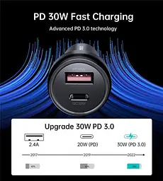 Автомобільне зарядне пристрій Choetech (1USB Type C; 1USB) 60W PD3.0 QC3.0 Чорний (TC0014) - мініатюра 3