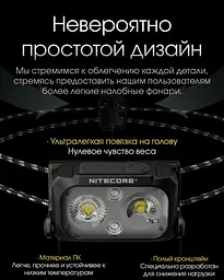 Налобний легкий ліхтарик Nitecore NU25 UL New з білим та червоним світлом (Чорний) - мініатюра 8