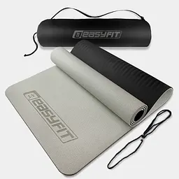 Килимок для йоги та фітнесу TPE+TC 6 мм двошаровий + Чохол сірий з чорним EasyFit fit0025109