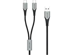 Кабель USB Type-C Vention 2-in-1 USB-A to Dual USB-C Y-Splitter Cable 1m Gray (CQOHF) - мініатюра 2