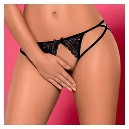 Стрінги Obsessive Picantina otwarte, L/XL (чорний)