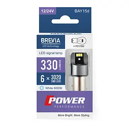 Автолампа Brevia Power LED P21/5W 330Lm 6x3020SMD 12/24V CANbus, 2шт(10103X2)