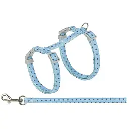 Шлейка з повідцем для котів Trixie принт гороховий нейлон 28-45 см/10 мм 1.2 м блакитний 