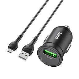Адаптер автомобільний алюмінієвий HOCO Z43 Mighty + кабель Micro USB 18W чорний - мініатюра 2