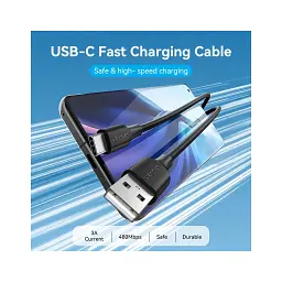 Дата кабель USB 2.0 AM to USB-C 1.0m 3A black Vention (CTHBF) - мініатюра 2