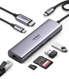 Хаб USB Ugreen CM512 Type-C 3.1 to 2xUSB 3.0, HDMI 4K, GLan, SD/TF (90568)