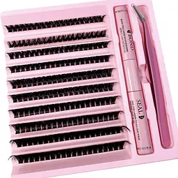 Накладні пучкові вії для нарощування з пінцетом та бондером-клеєм — Набір для домашнього нарощування вій 30D - мініатюра 3