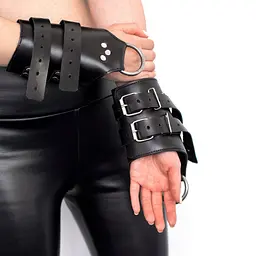 Манжети для підвішування за руки Art of Sex Kinky Hand Cuffs For Suspension з натуральної шкіри, чорні - мініатюра 3