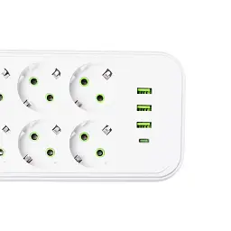 Мережевий фільтр-подовжувач ONE 8 розеток 4 USB 2,8 метри, білий Yiwu HP-5-27 - мініатюра 5