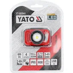 Ліхтар на чоло діодний YATO живлення Li-Po акумулятор 3.7 В 1.2 АГод 3 режими на відстань 35/ 60/ 87 (YT-085941) - мініатюра 10