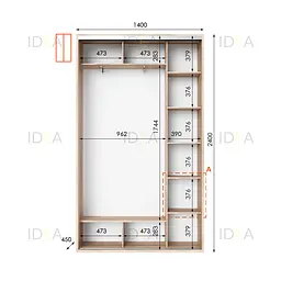 Шафа-купе Idea серія 1 140 x 45 x 240 см Дуб сонома Дзеркало - мініатюра 2