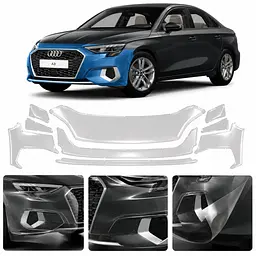 Антигравійна захисна бронеплівка за лекалами для Audi A3 8Y 2020-2024 - передній бампер