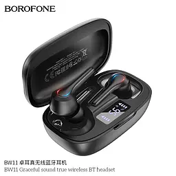 Навушники Borofone BW11 Graceful sound true wireless BT headset Black - мініатюра 2